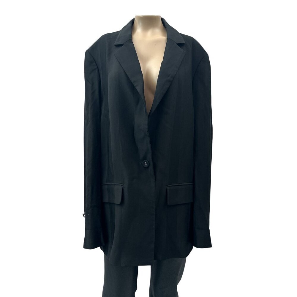 BECK EN Oversized Womens Blazer Jacket Single-Button Lined Long Sleeve Black 10